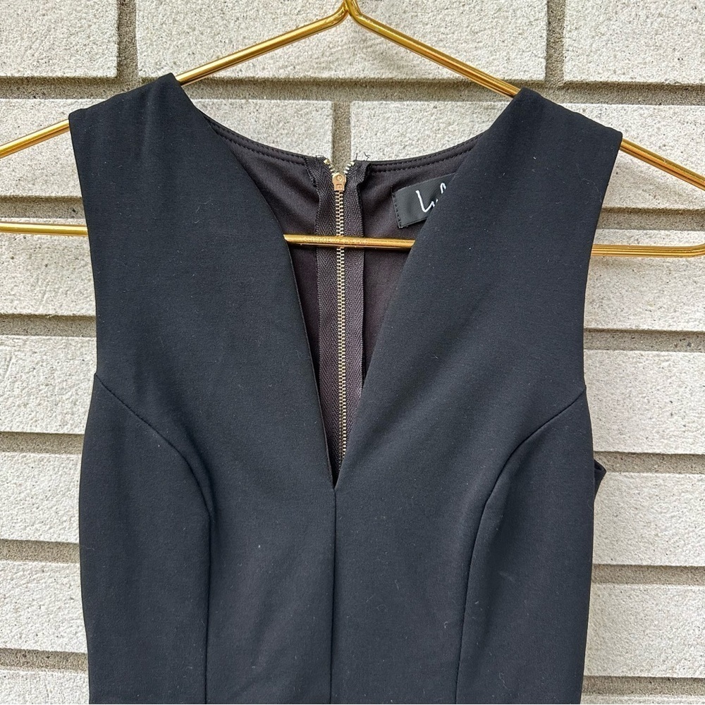 Lulus Black Bodycon Dress V Neck Sleeveless Gold Zip Pencil Cocktail XS - Picture 6 of 16